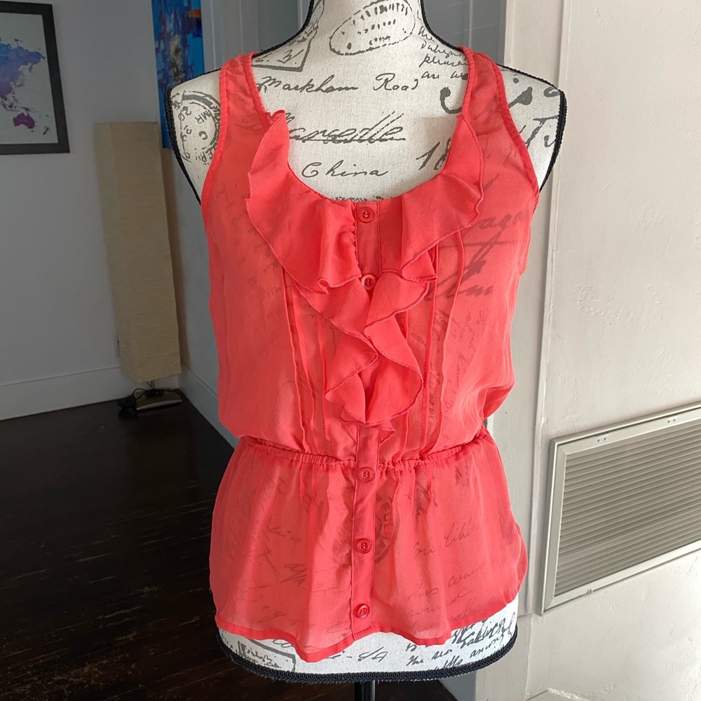 Full Tilt Orange sheer ruffle top Medium